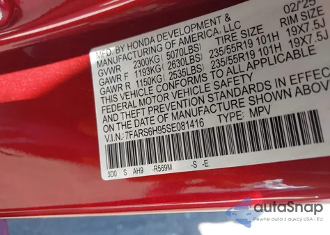 2025 Honda Cr-V Hybrid Sport Touring z USA, uszkodzony, nr VIN 7FARS6H95SE081416